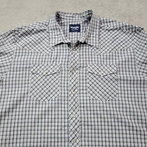 Wrangler Western Shirt‎ Mens 3XB Gray Plaid Button Up Ranch Work Wear Rodeo Yoke - Picture 1 of 10